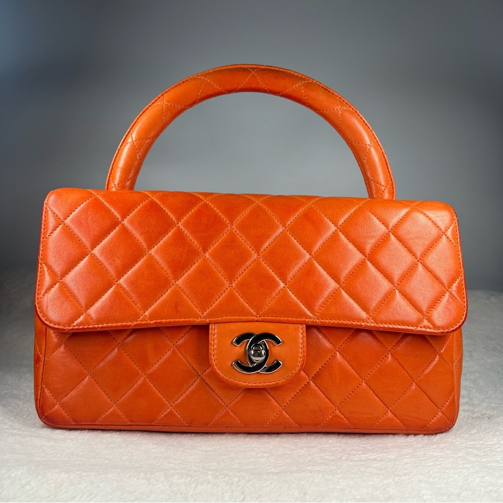 Ultra Rare Vintage Chanel Lambskin Medium Classic Kelly Flap Bag Coral/Orange